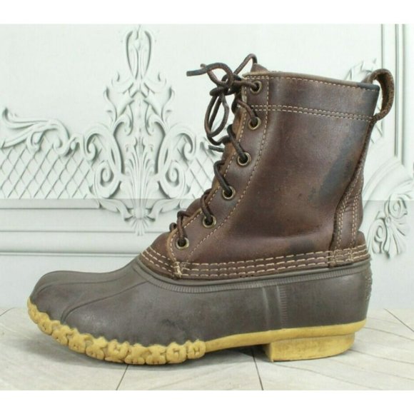 L.L. Bean Shoes - LL Bean Brown Leather Lace Up Unlined Winter Duck Boots Size 6 Medium